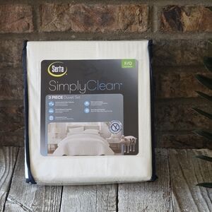 Serta Simply Clean White 3-Peice Duvet Set Antimicrobial Size Full/Queen